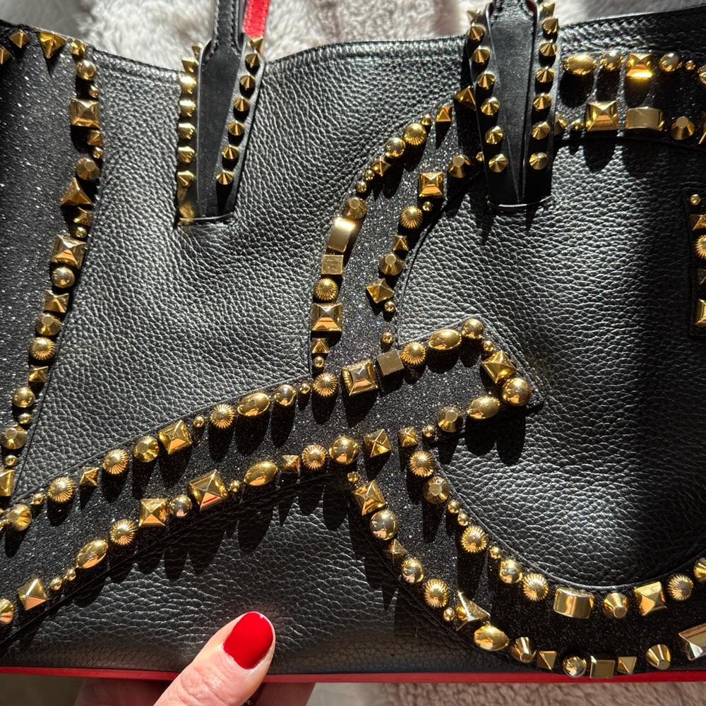 CHRISTIAN LOUBOUTIN Cabata Small Love Calf Paris Tote Bag studded stud sparkly - Picture 12 of 16
